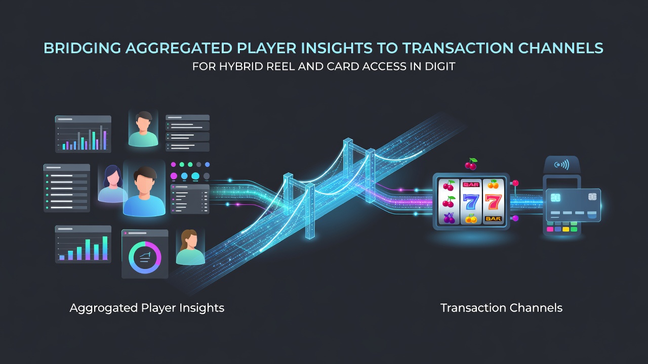 Flow diagram illustrating data aggregation connecting to transaction channels for hybrid gaming access