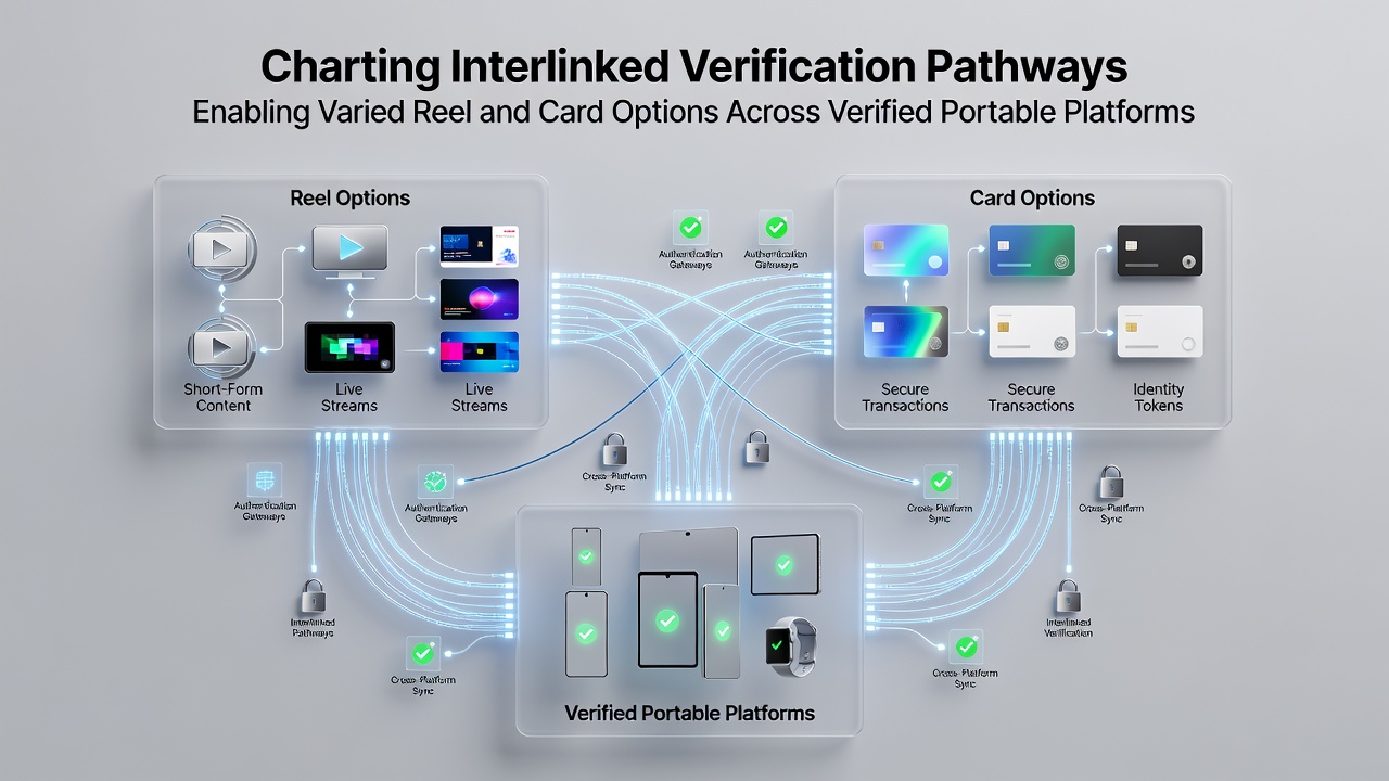Diagram showing interconnected verification pathways linking mobile platforms to diverse reel and card game options
