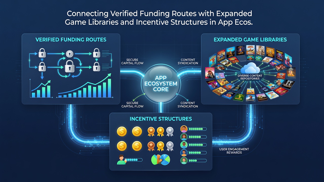 Diagram showing incentive structures connecting payment routes to expanded game options in app environments