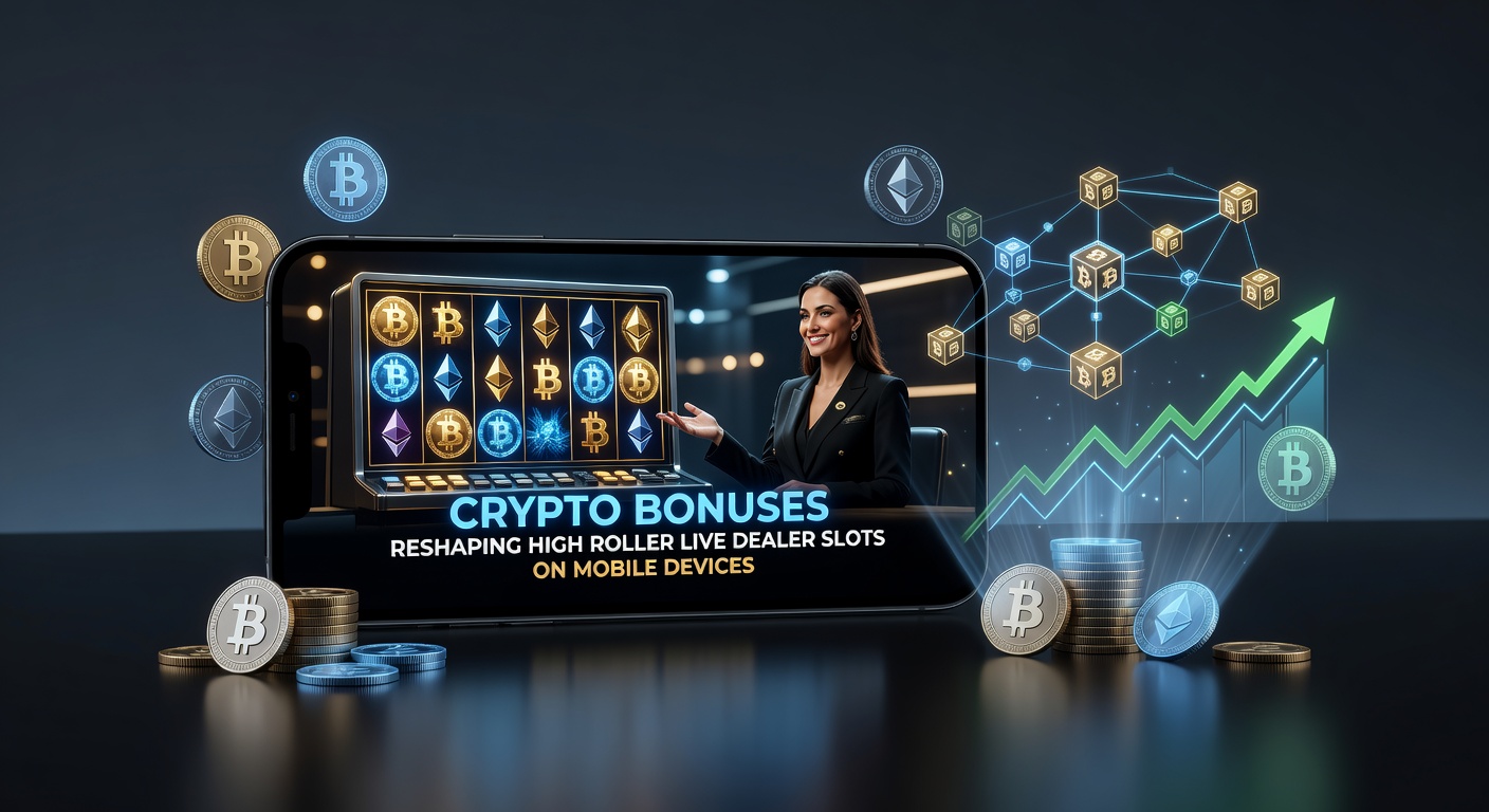 Close-up of a mobile screen displaying a crypto bonus activation on a high-stakes live dealer slot game, with dealer interaction visible