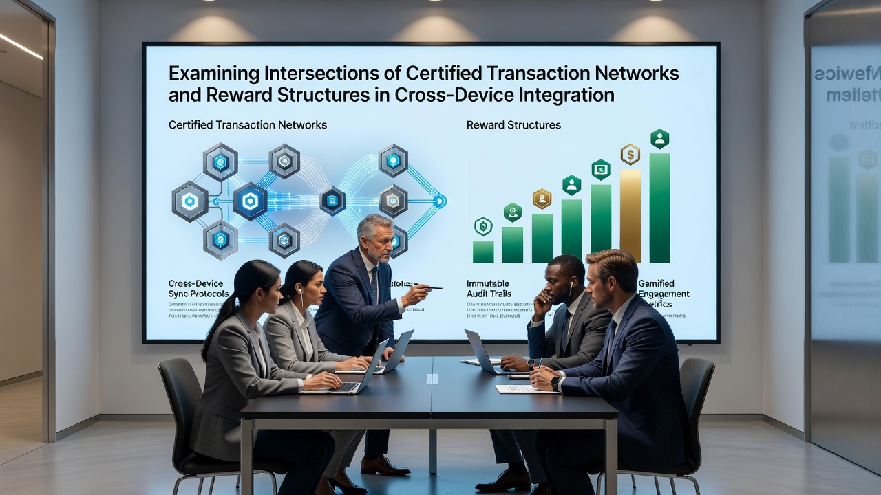 Diagram showing reward points flowing across mobile, tablet and desktop devices through secure transaction channels