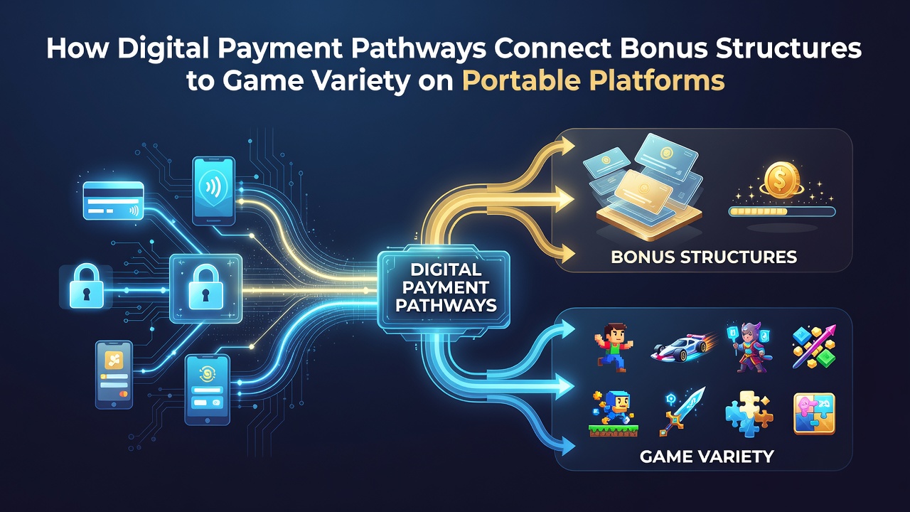 Illustration of bonus activation flowing from mobile transactions to diverse game categories