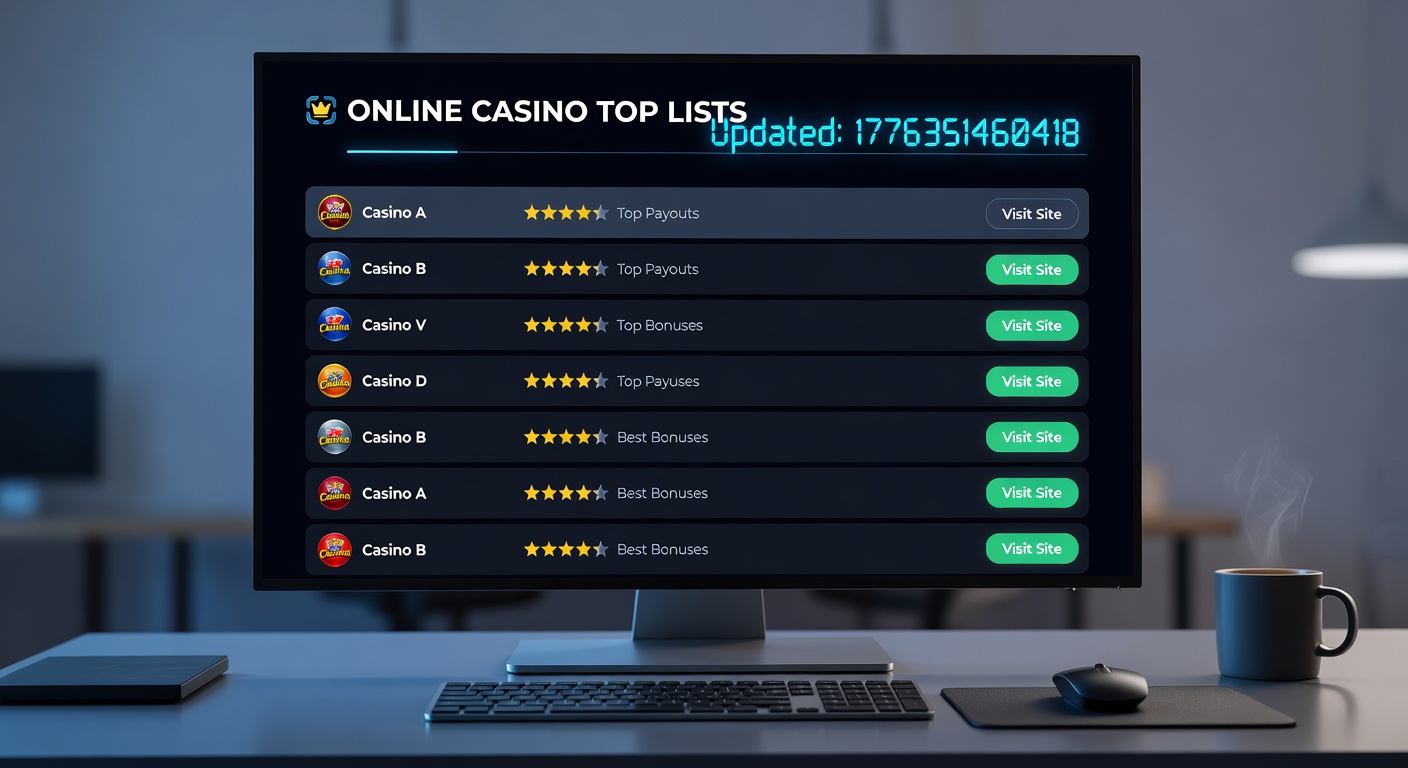 Close-up of a laptop screen showing a detailed online casino top list with ratings, licenses, and bonus breakdowns, symbolizing informed decision-making in player choices