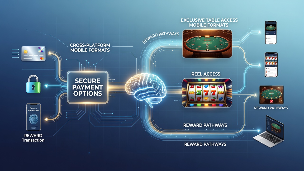 Mobile gaming interface showing secure payment integration with table and reel access options