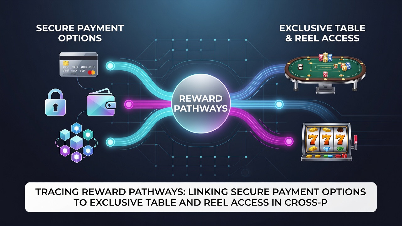 Cross-platform mobile screens displaying synchronized reward access for table games and reels