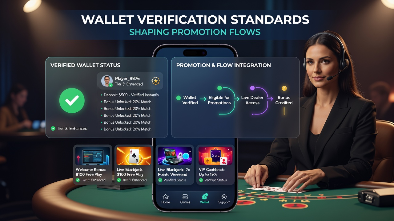 Live dealer interface on smartphone with verified wallet status indicator